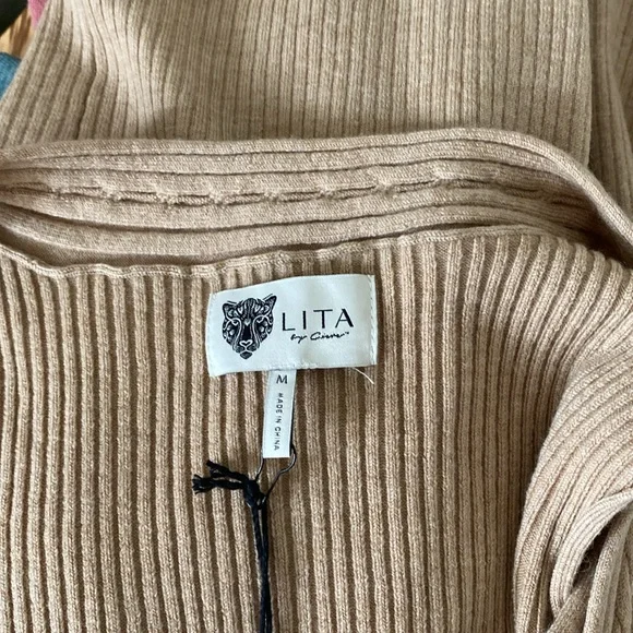 NWT Lita by Ciara Cold Shoulder Merino Wool Midi Knit Sweater in Doe - Picture 9 of 9